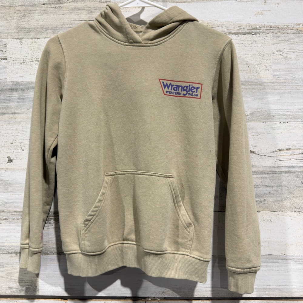 Wrangler Hoodie Kids Large Tan Western Wear Graphic Pullover Cowboy Core *Flawed